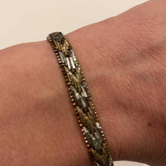 Gold Silver Woven Chevron Bracelet 7” Jewelry - Picture 9 of 11